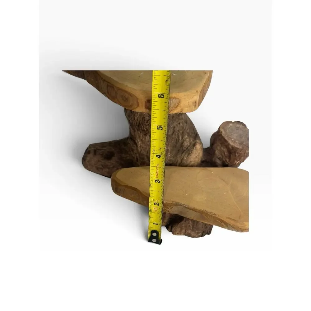 Vintage Hand Carved Wood Tree Stump Display Stand 2 Tier Rustic Sculpture